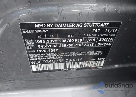 2015 Mercedes-Benz Gla 250 4Matic from USA, damaged, VIN WDCTG4GB5FJ080819